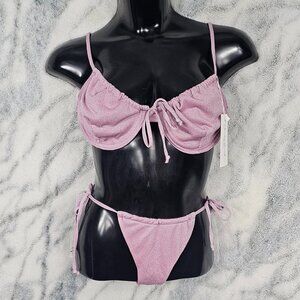 Sunday Brunch Purple Shimmery Size Large Underwire Cheeky Bikini Set Ruched Top